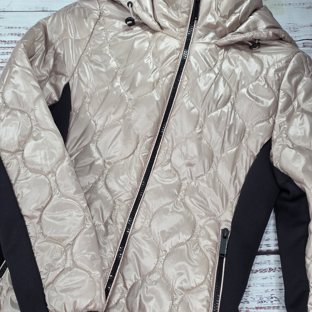 Calvin Klein Jeans Puffer Jacket Womens XS Champagne Excellent Quilted Hooded